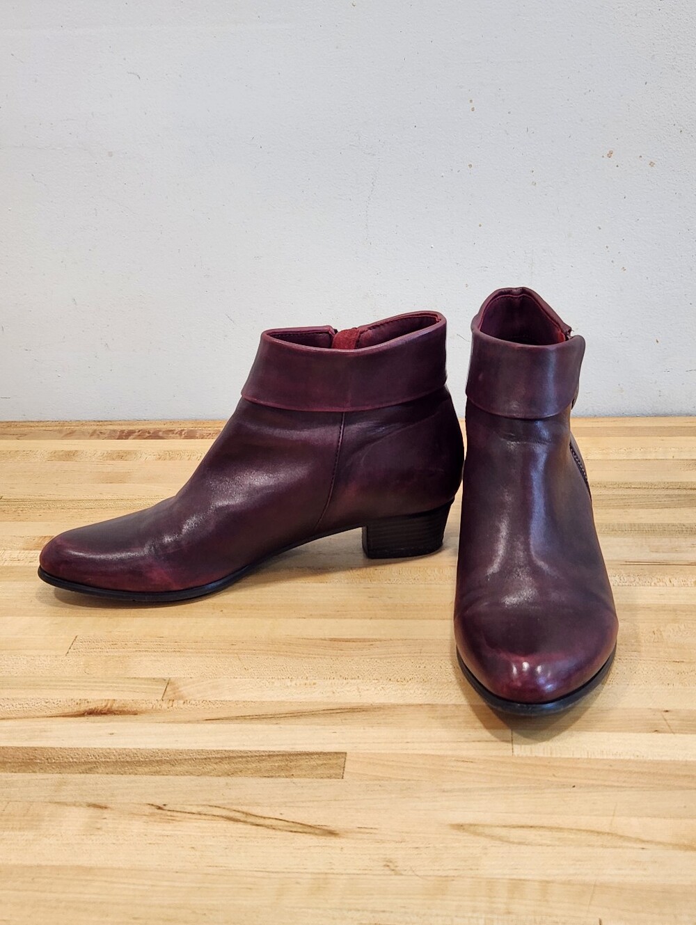 Spring Step Stockholm Bordeaux Burgundy Leather Ankle Boots Size 9, EU 40